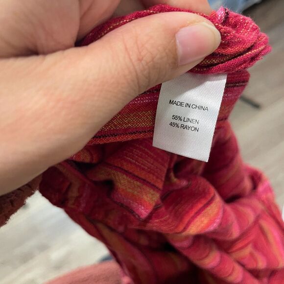 Anthropologie Drew Emerson Strapless Jumpsuit Striped Side Slits Linen Red Sz L - Picture 5 of 11